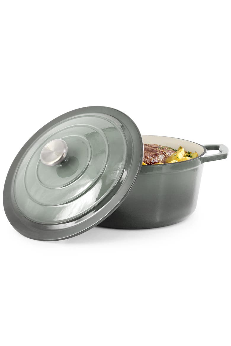 5 Quarts Round Enameled Cast Iron Casserole with Lid, Main, color, Gray