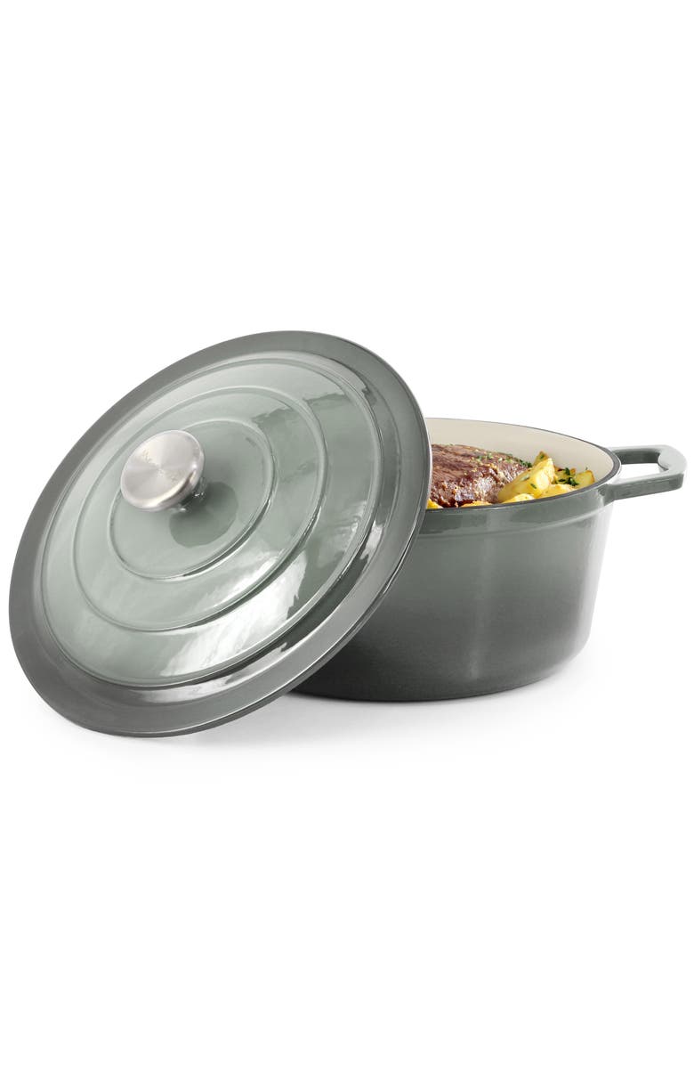 Megachef 5 Quarts Round Enameled Cast Iron Casserole with Lid, Main, color, Gray