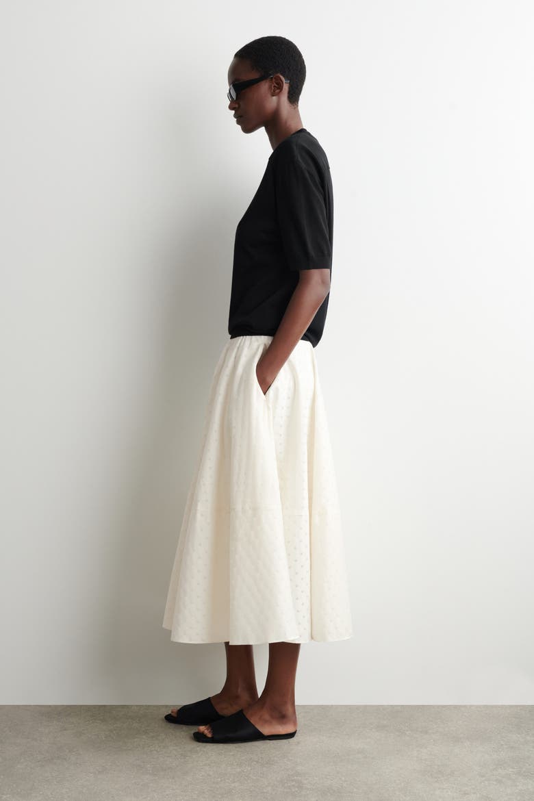 Polka-dot Jacquard Cotton Midi Skirt, Alternate, color, WHITE / POLKA DOT