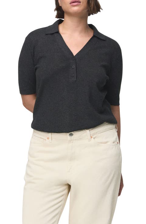 Rib Short Sleeve Polo Sweater (Regular & Plus)