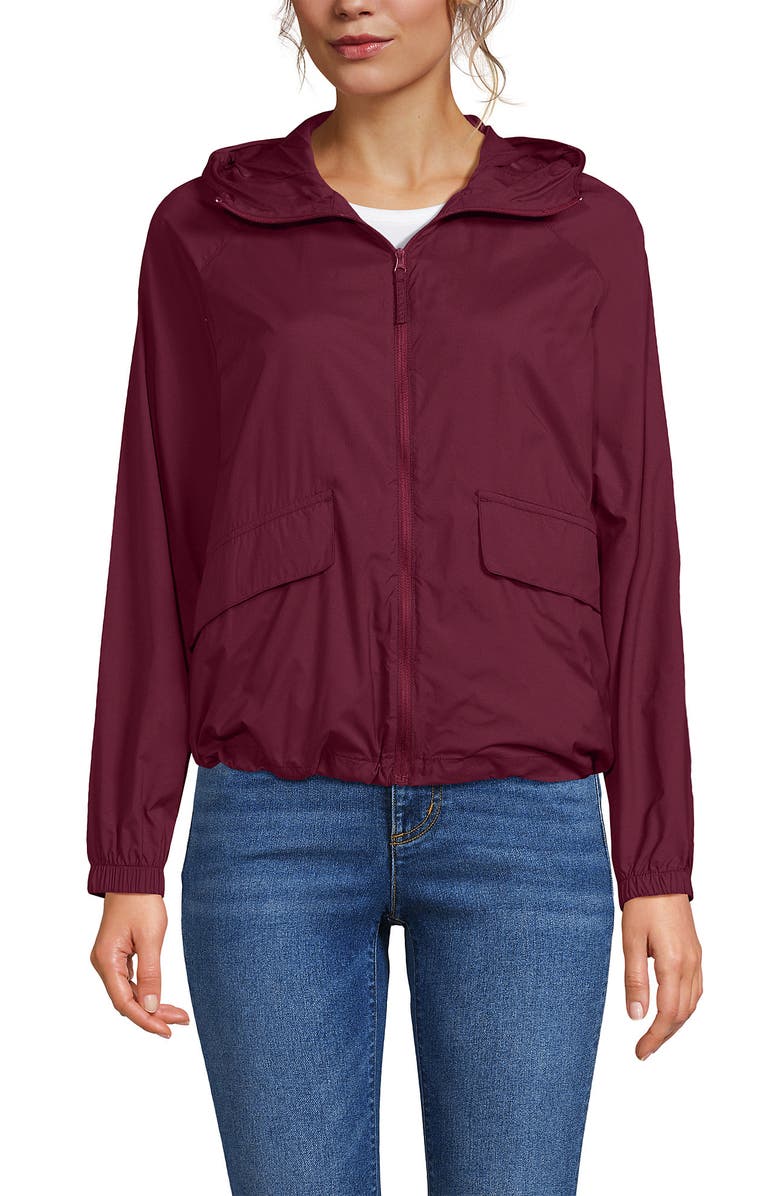 Lands' End UPF Packable Hooded Windbreaker Jacket, Alternate, color, Burgundy Spritz