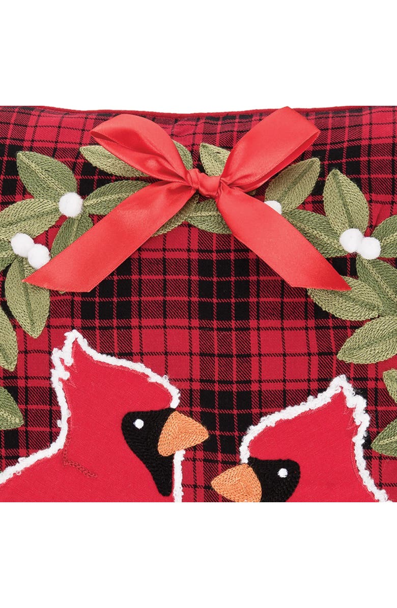 C&F Home Red Cardinal on Holly Wreath Plaid Cotton Blend Christmas Tufted Accent Throw Pillow 18" x 18", Alternate, color, Red