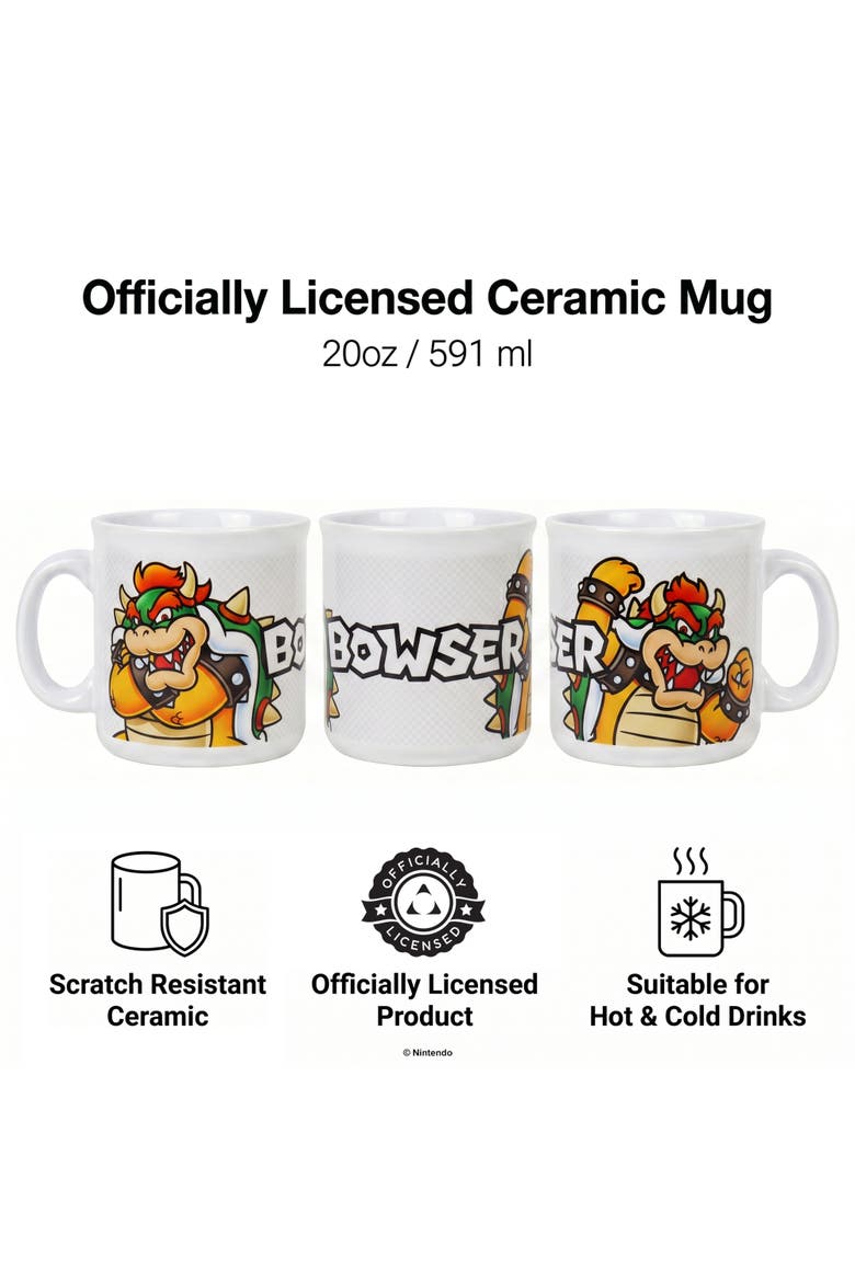 20 oz Super Mario Bowser Name Ceramic Camper Mug, Alternate, color, White