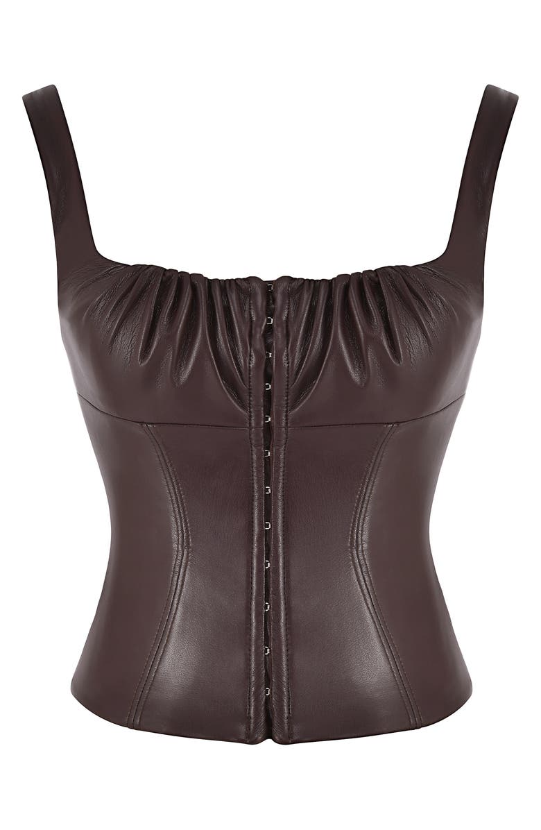 HOUSE OF CB James Gather Faux Leather Corset Top, Alternate, color, 
