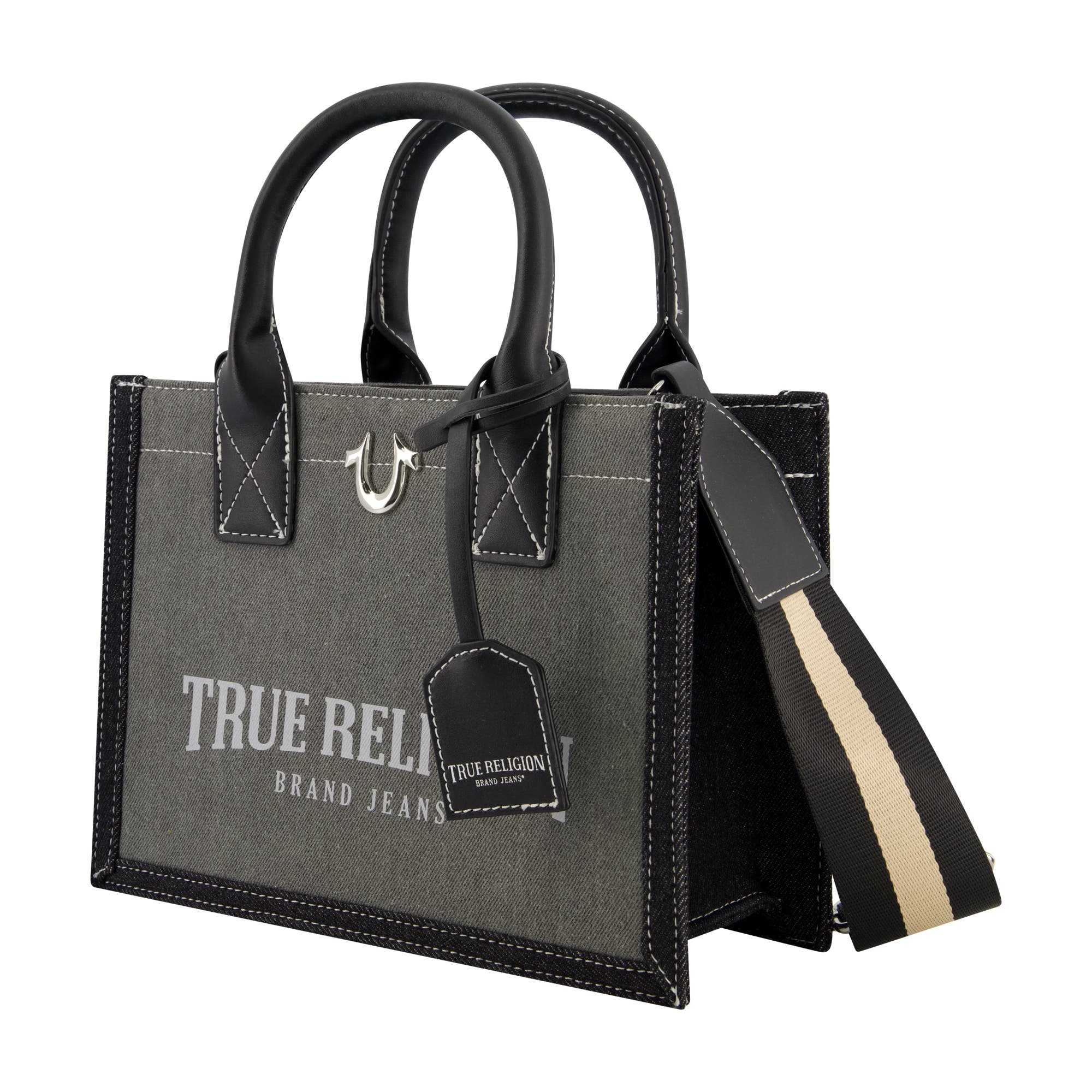 True Religion Modern Edge Denim Tote, Alternate, color, Light Grey