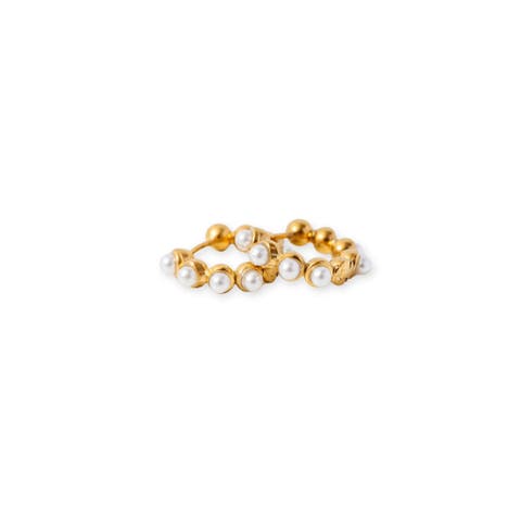 Bold Bezeled Pearl Hypoallergenic Hoop Earrings