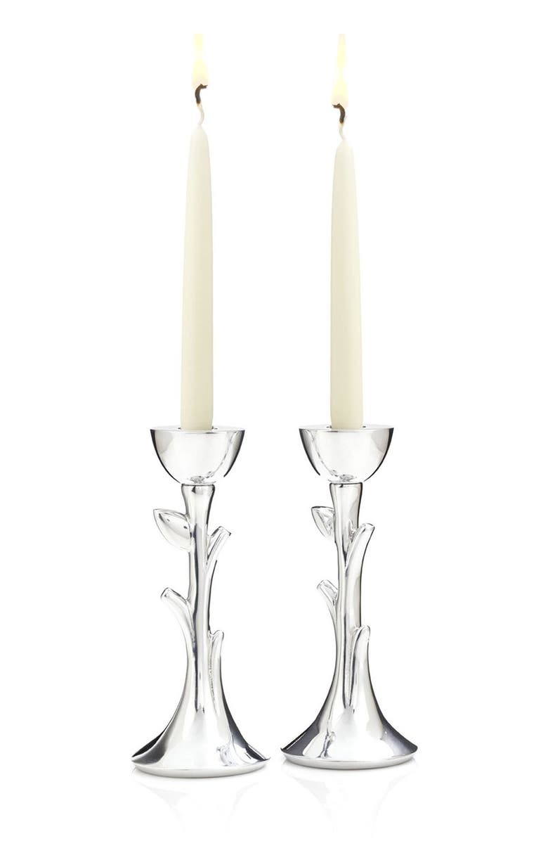 Nambé 'Tree of Life' Sabbath Candlesticks, Alternate, color, Silver