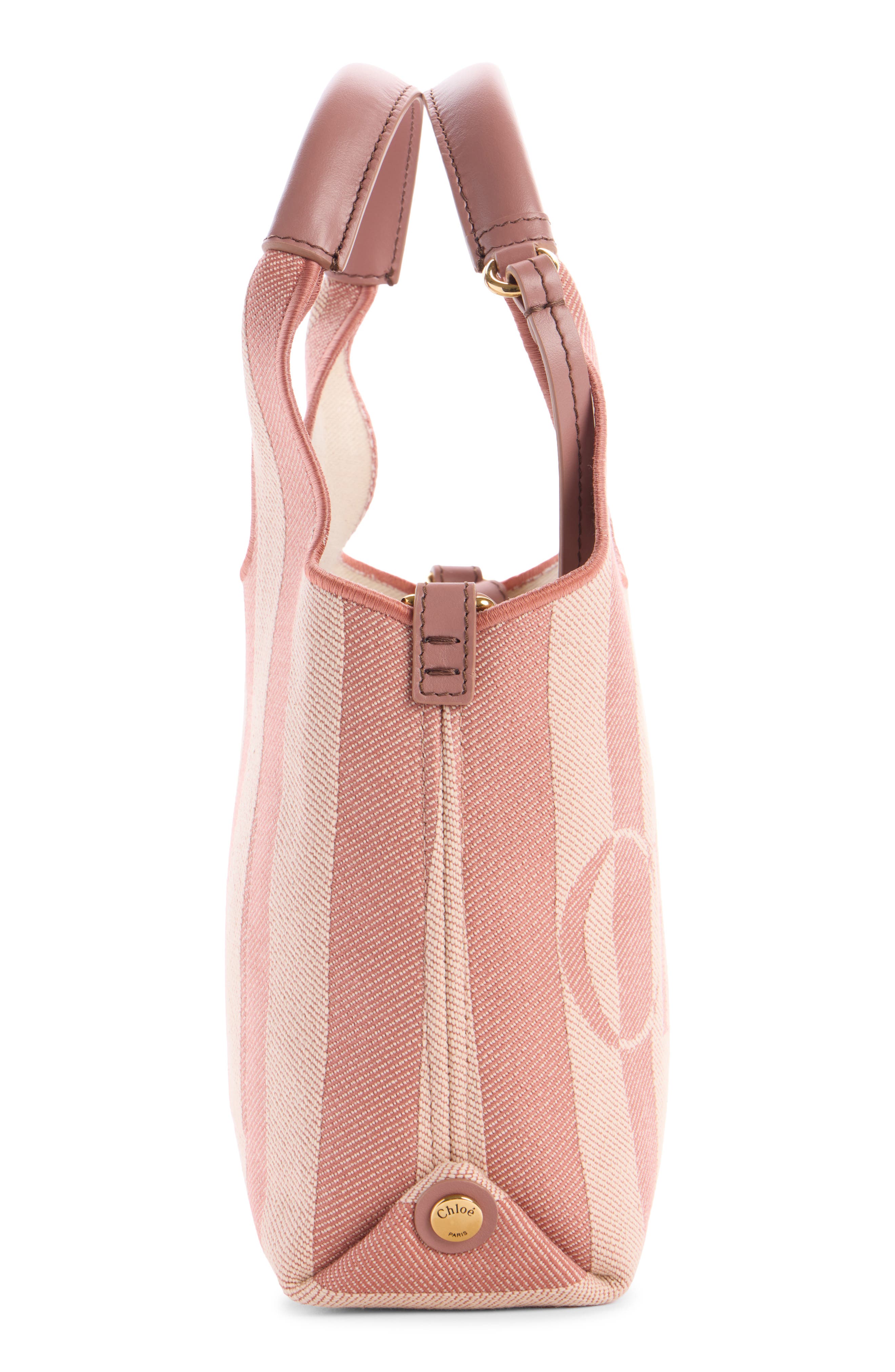 Chloé Mini Stripy Jacquard Stripe Crossbody Tote, Alternate, color, Nougat