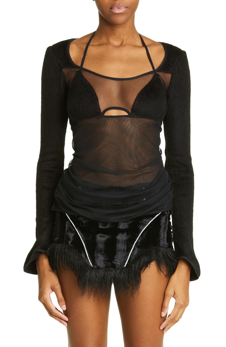 DIDU Patchwork Gathered Mesh Top, Main, color,