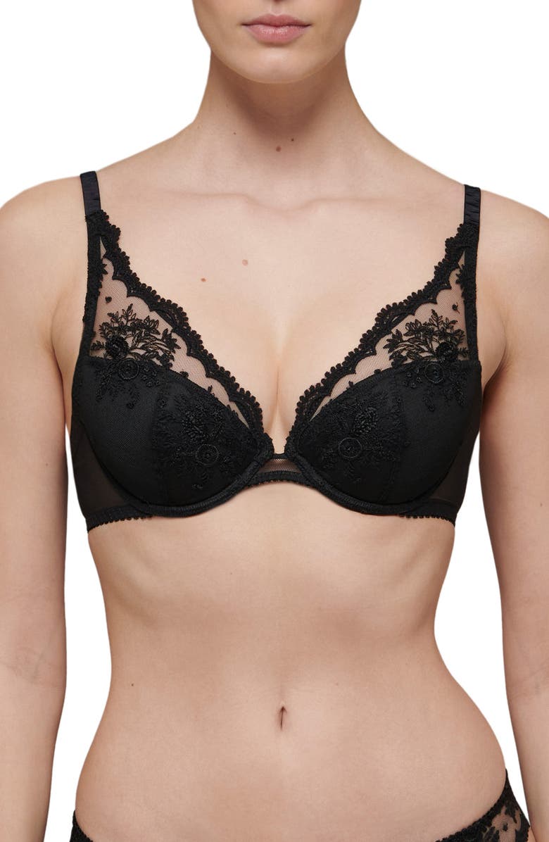Simone Perele Intrigue Floral Embroidered Triangle Bra, Main, color, Black