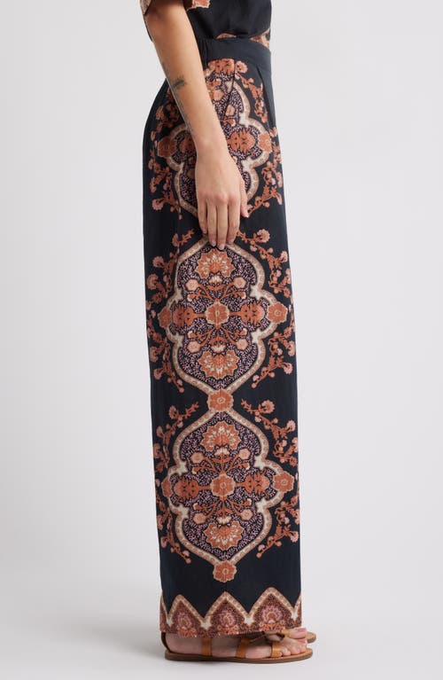 Cleobella Martin Medallion Print Cotton & Linen Wide Leg Pants In Dark Lagos