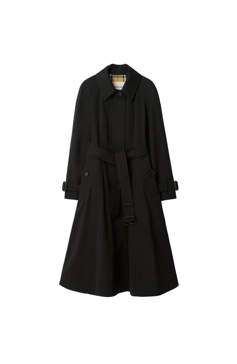 Burberry Long Gabardine Ellingham Fit-and-flare Car Coat, Alternate, color, Black