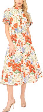 Ted Baker Isadora Floral Twist Sleeve Cotton Button-Up Shirt