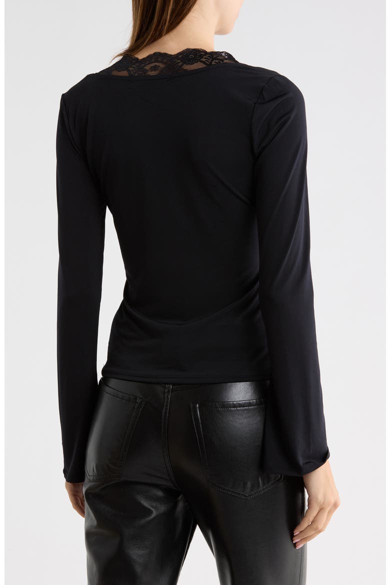 Lace Trim Bell Sleeve Top, Alternate, color, BLACK