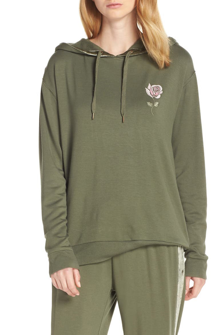 Gathered Back Hoodie Pajama Top, Main, color, FOREST GREEN