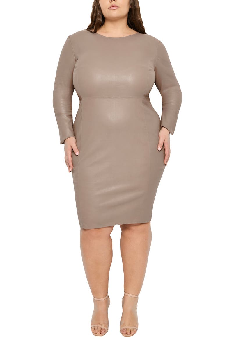 Mrs. Smith Stretch Leather Dress, Alternate, color, Truffle