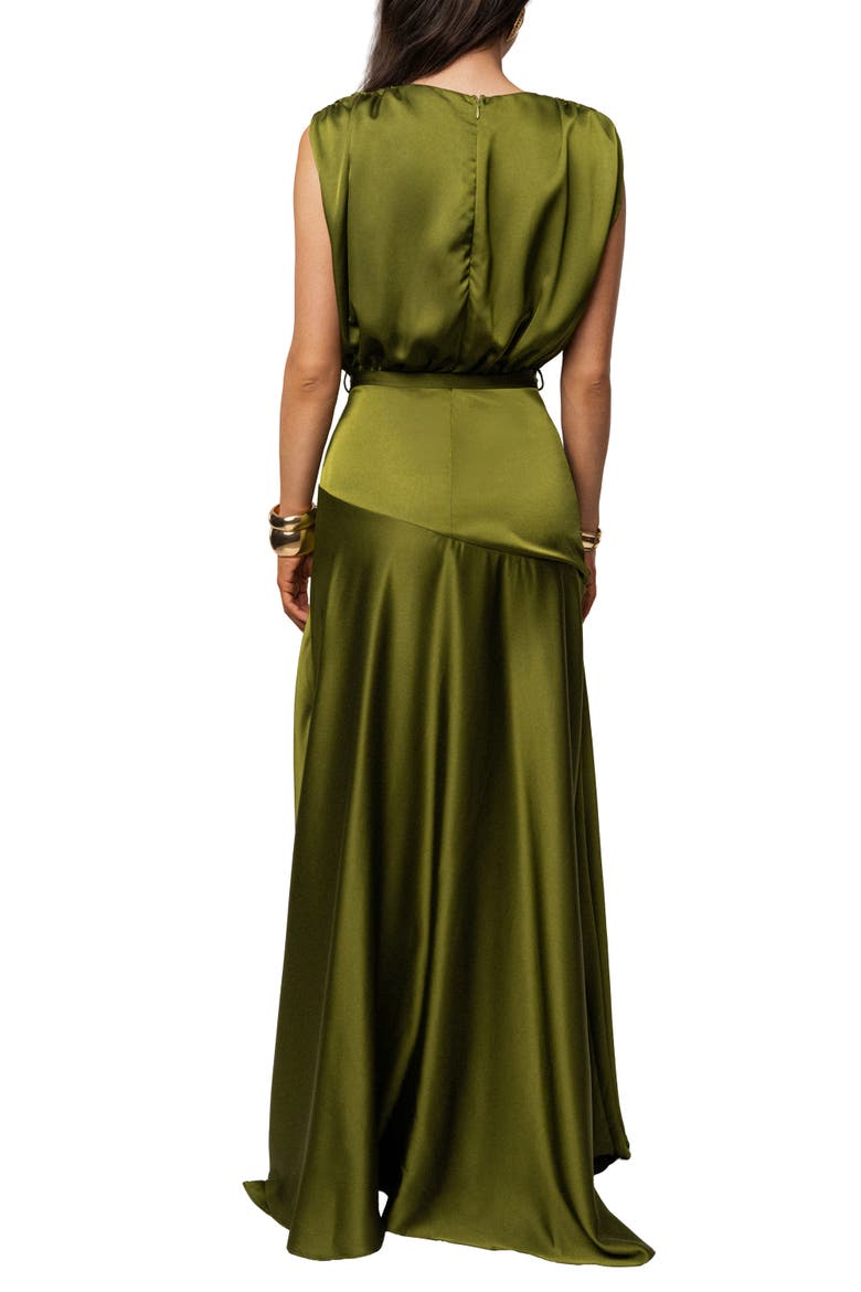 Amalia Satin Maxi Dress, Alternate, color, Olive