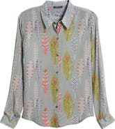 APNY Abstract Print Roll Tab Sleeve Chiffon Button-Up Shirt