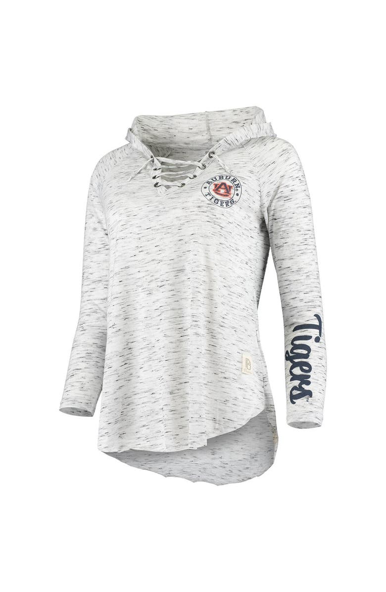 PRESSBOX Women's Pressbox Gray Auburn Tigers Space Dye Lace-Up V-Neck Long Sleeve T-Shirt, Alternate, color, 