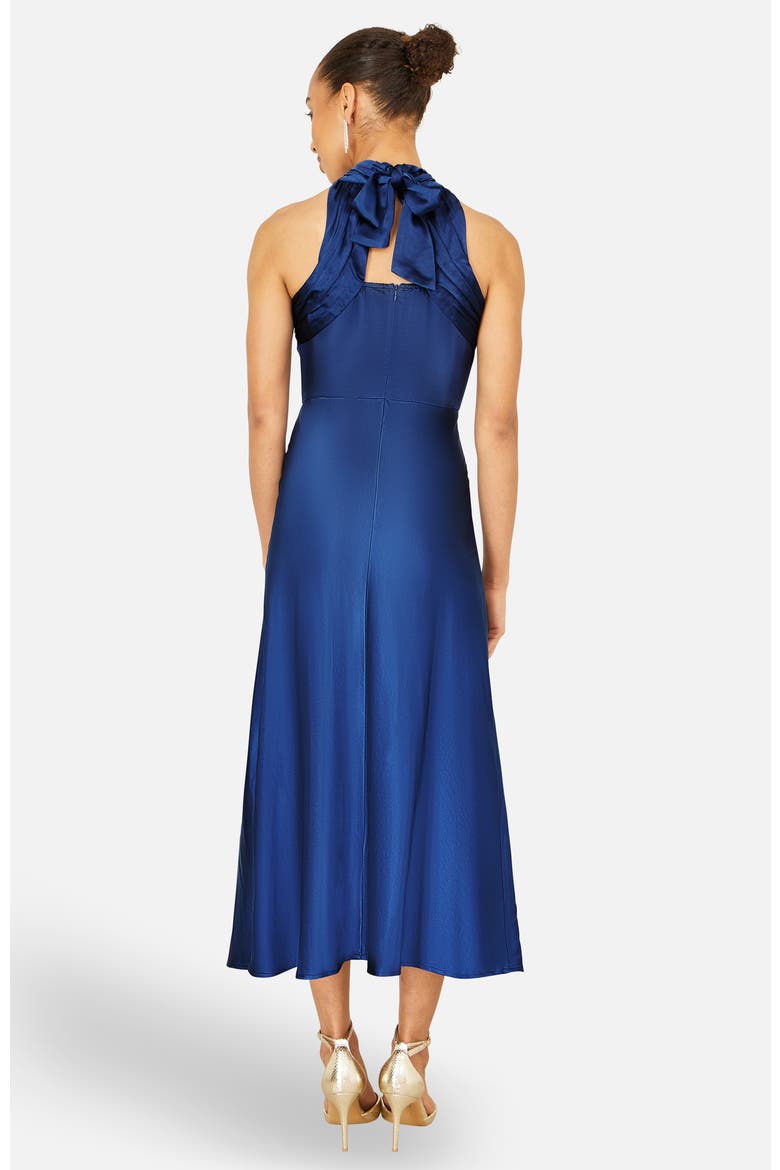 Satin Halter Neck Midi Dress, Alternate, color, Navy