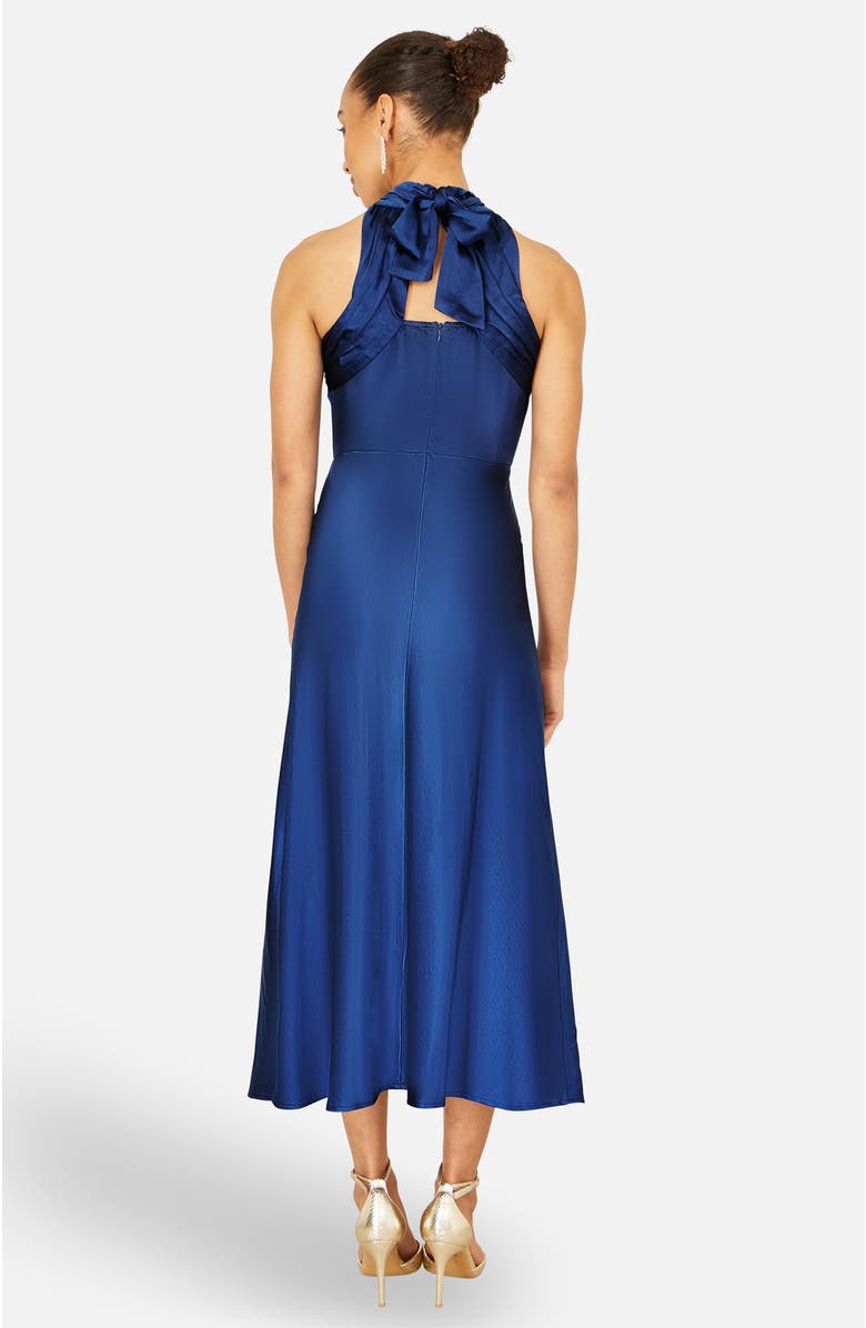 Yumi Satin Halter Neck Midi Dress, Alternate, color, Navy