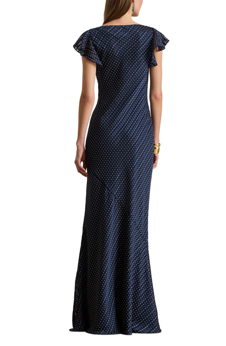 Lauren Ralph Lauren Lusita Burnout Cowl Neck Gown, Alternate, color, Navy Blue/ White