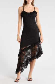 Madden Girl Ruffle Neck Asymmetrical Hem Maxi Dress