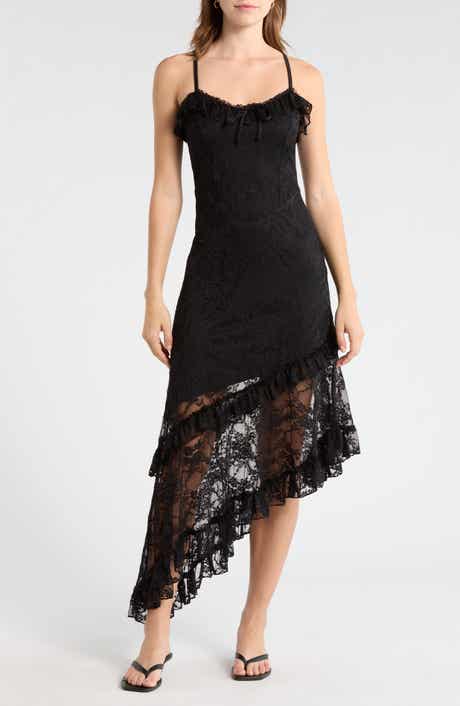 Madden Girl Ruffle Neck Asymmetrical Hem Maxi Dress