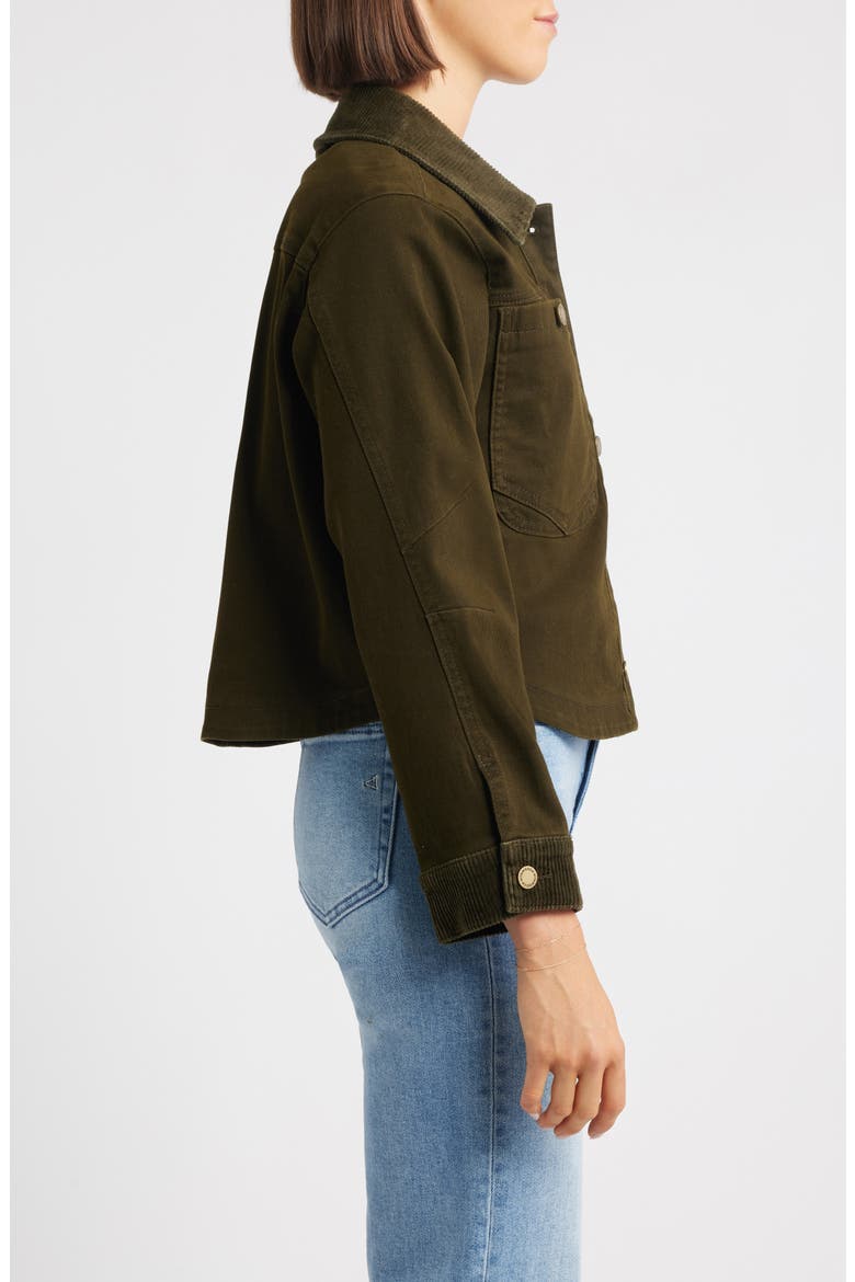 Corduroy Collar Denim Jacket, Alternate, color, WINTER MOSS