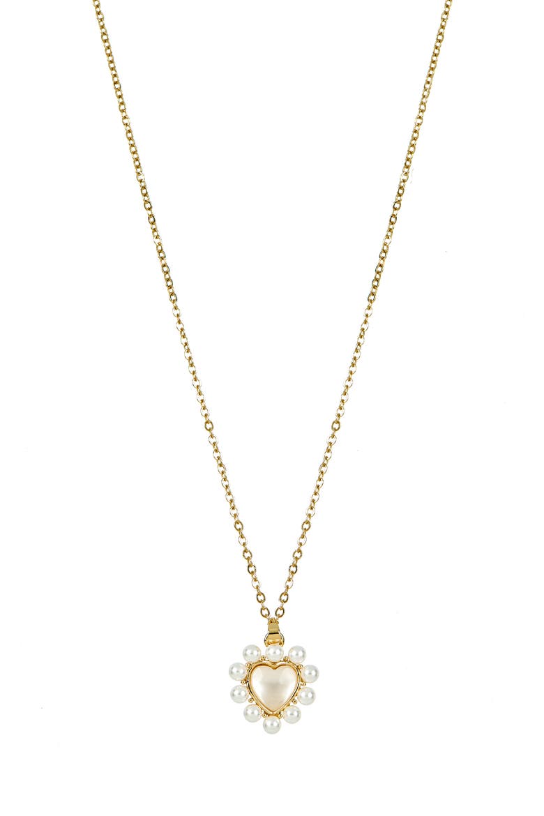 Faux Pearl Heart Pendant Necklace & Stud Earrings Set, Alternate, color, METALLIC GOLD