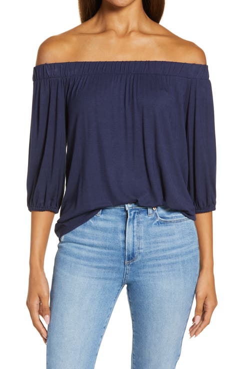 お歳暮 2024 Women's Blue Off the Shoulder Tops | Nordstrom トップス