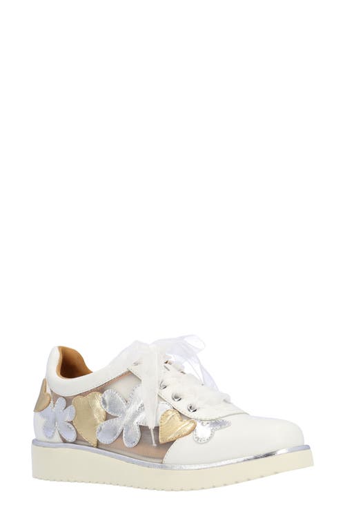 L'amour Des Pieds Zeneta Embellished Sneaker In White/silver/gold