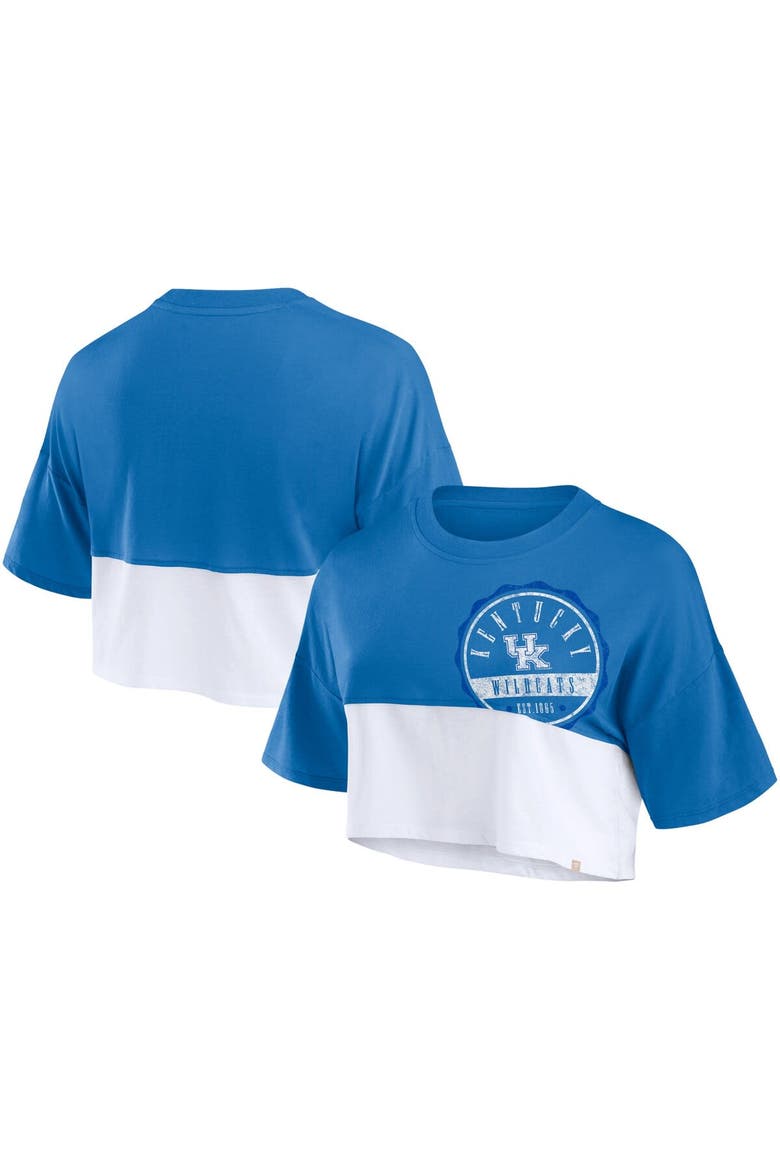 Women's Fanatics Branded Royal/White Kentucky Wildcats Oversized Badge Colorblock Cropped T-Shirt, Main, color, Royal