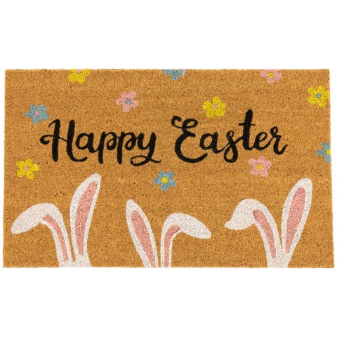 Natural Coir Happy Easter Bunny Ears Outdoor Doormat - 18" X 30"