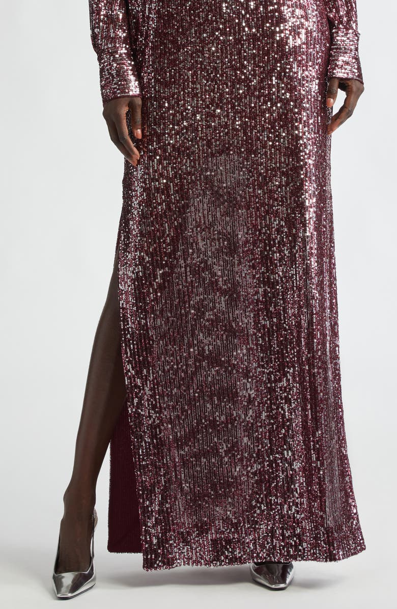 St. John Collection Sequin Embroidered Long Sleeve Gown, Alternate, color, 