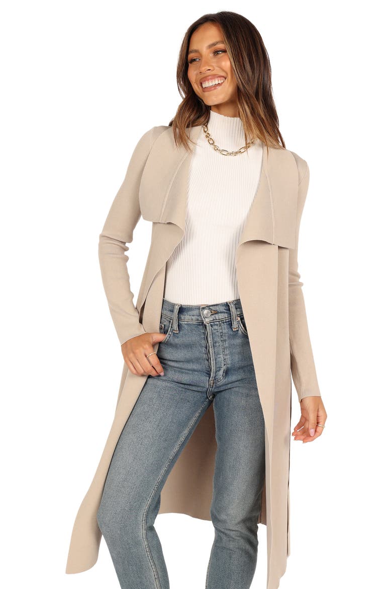 Audrina Tie Front Longline Cardigan, Alternate, color, STONE
