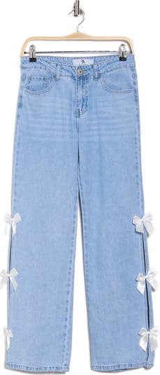Bow Covered Slit Wide Leg Jeans