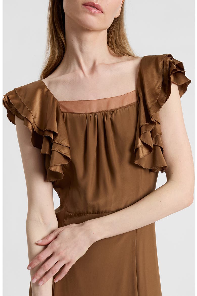 Yeda Fit and Flare Midi Dress in Silk Crepe de Chine, Alternate, color, Dark Bronze