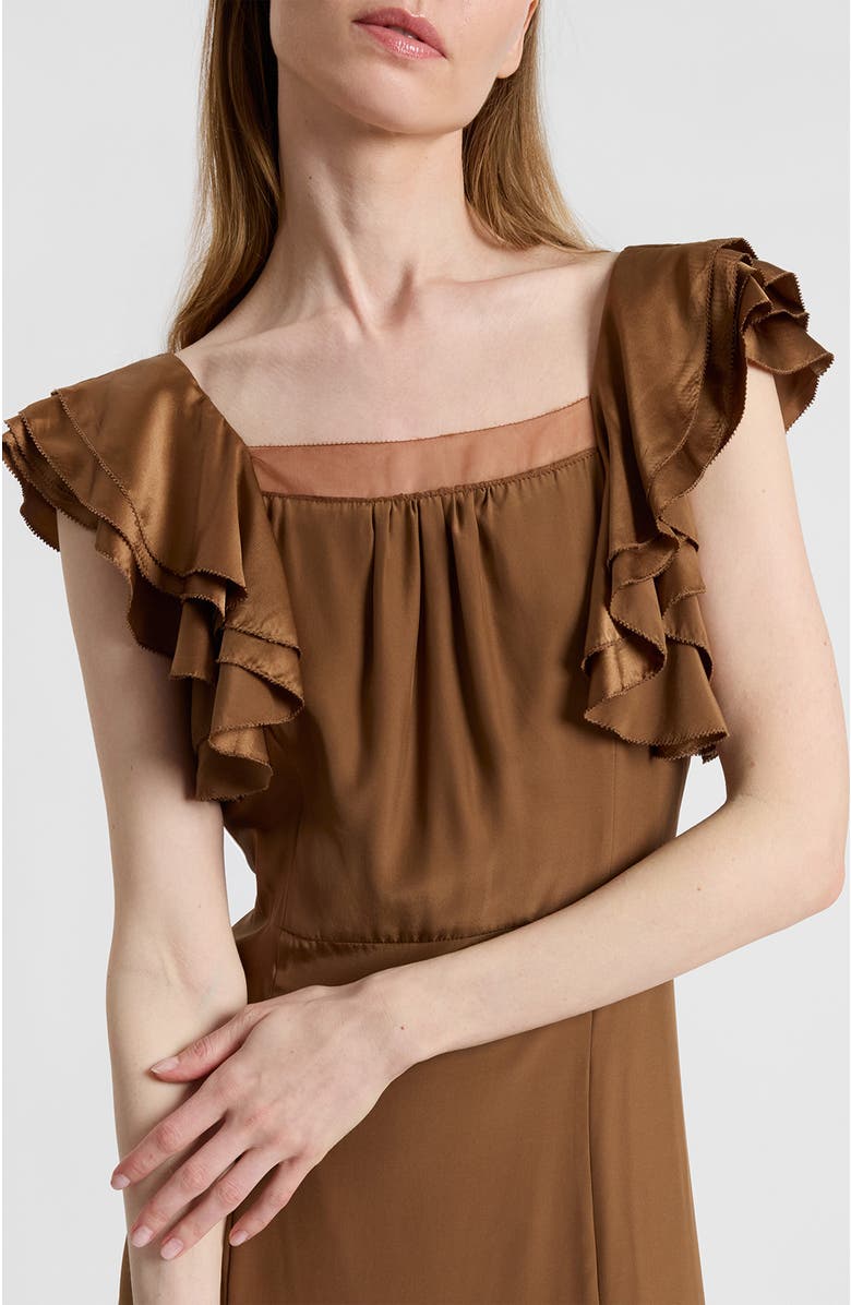 Santorelli Yeda Fit and Flare Midi Dress in Silk Crepe de Chine, Alternate, color, Dark Bronze