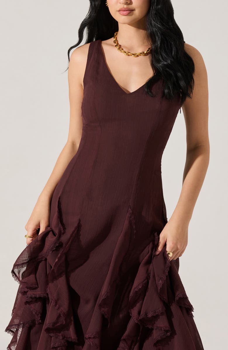 ASTR the Label Philomene Ruffle Detail Midi Dress, Alternate, color, Eggplant