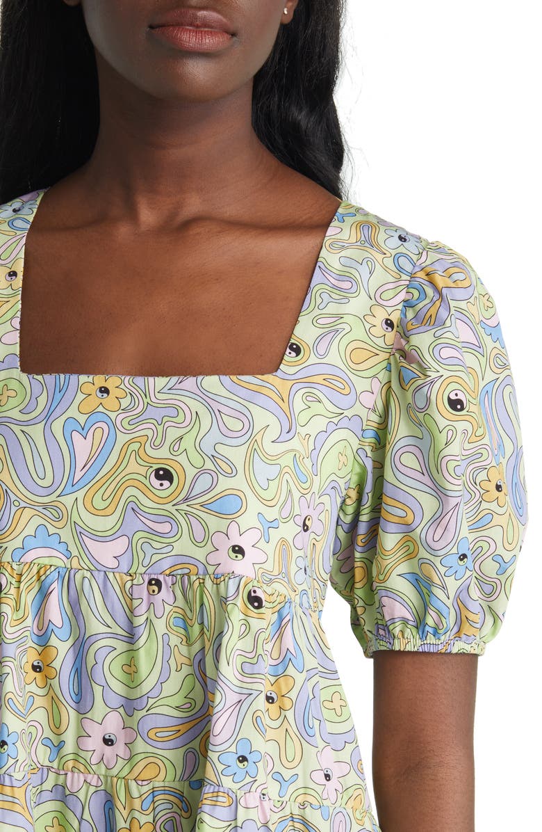 VINTAGE SUPPLY Puff Sleeve Cotton Babydoll Dress, Alternate, color, 