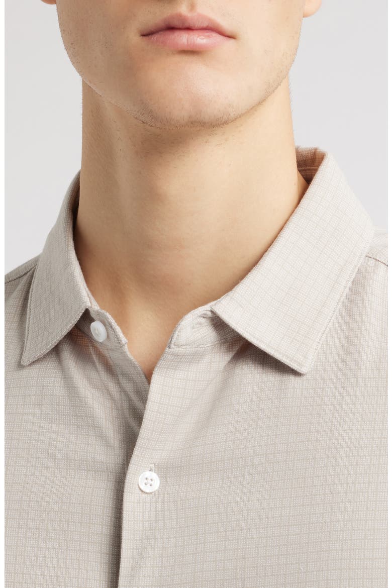Bunbury Check Short Sleeve Cotton Knit Button-Up Shirt, Alternate, color, TAN
