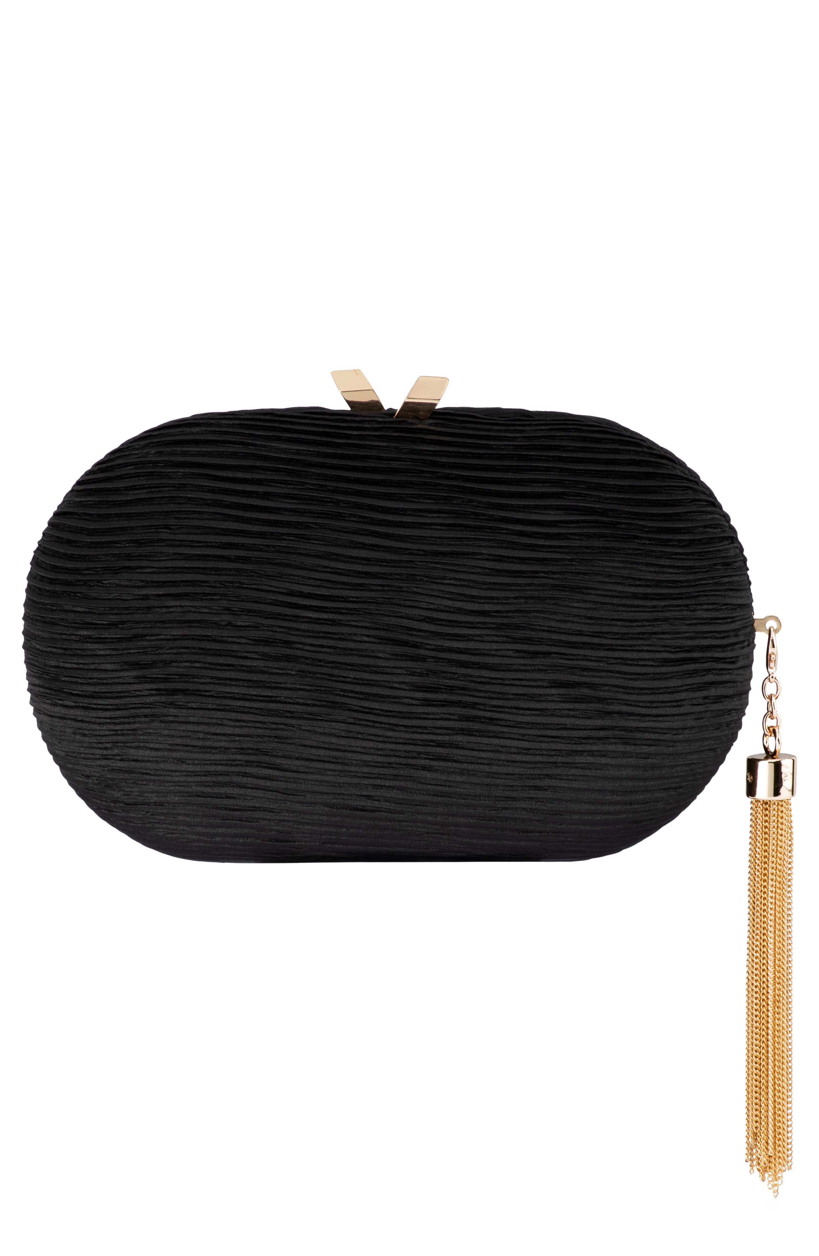 Olga Berg Natalie Pleated Oval Clutch, Main, color, 