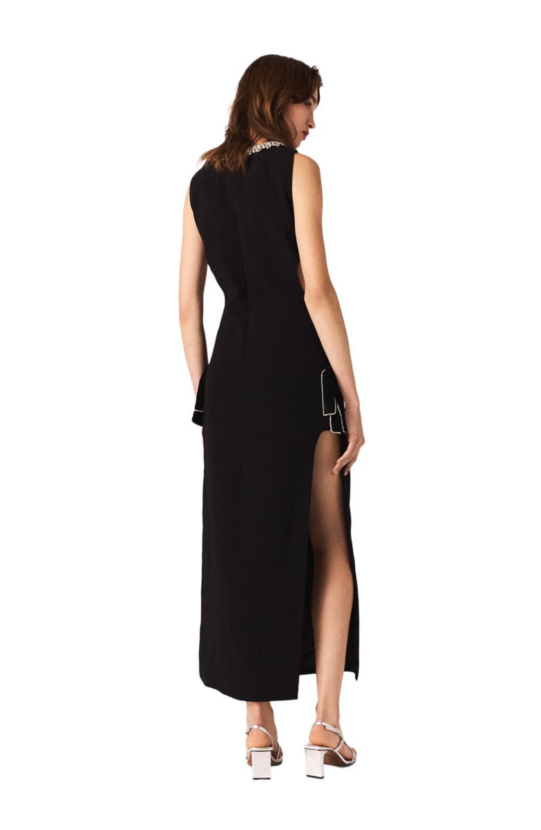 maje Jewel-collar maxi dress, Alternate, color, Black