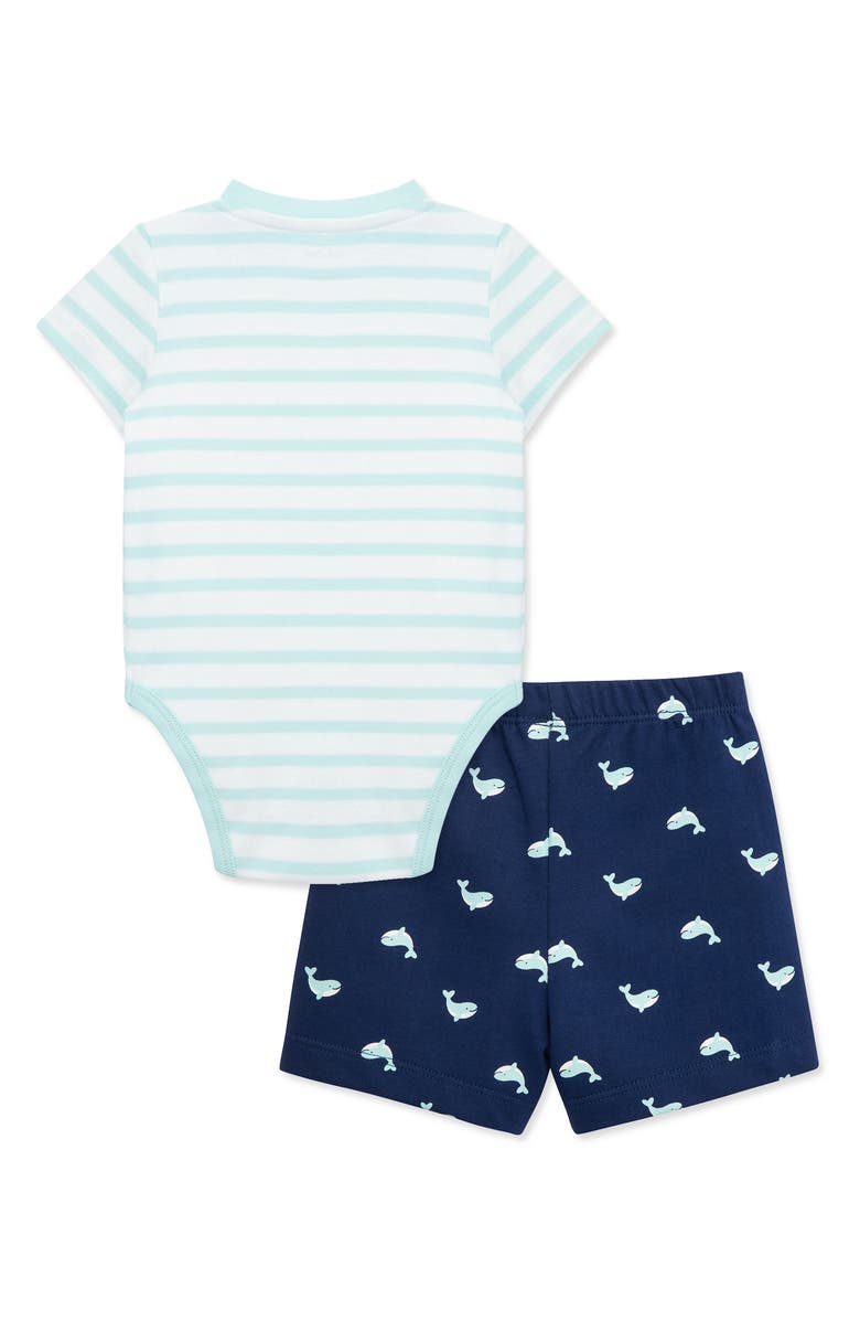 Little Me Stripe Whale Embroidered Cotton Bodysuit & Shorts Set, Alternate, color, Blue