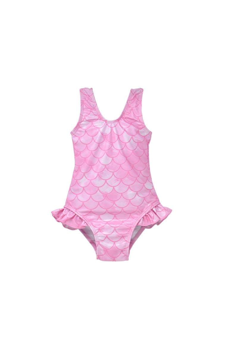 Infant & Toddlers Sun Protective UPF 50+ Delaney Hip Ruffle Swimsuit, Main, color, Pixie Scales Pink