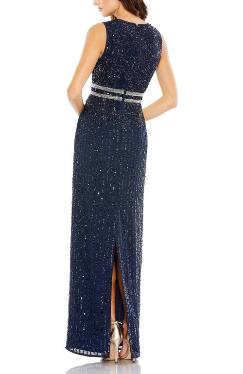 Mac Duggal Sleeveless Sequin Column Gown In Midnight