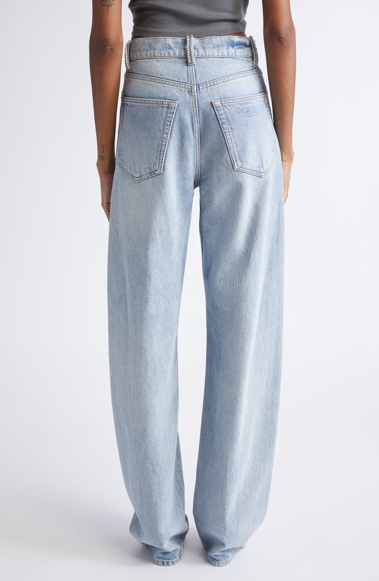 Alexander Wang Float Crystal Loop Nonstretch Denim Barrel Leg Jeans, Alternate, color, Vintage Bleach Blue