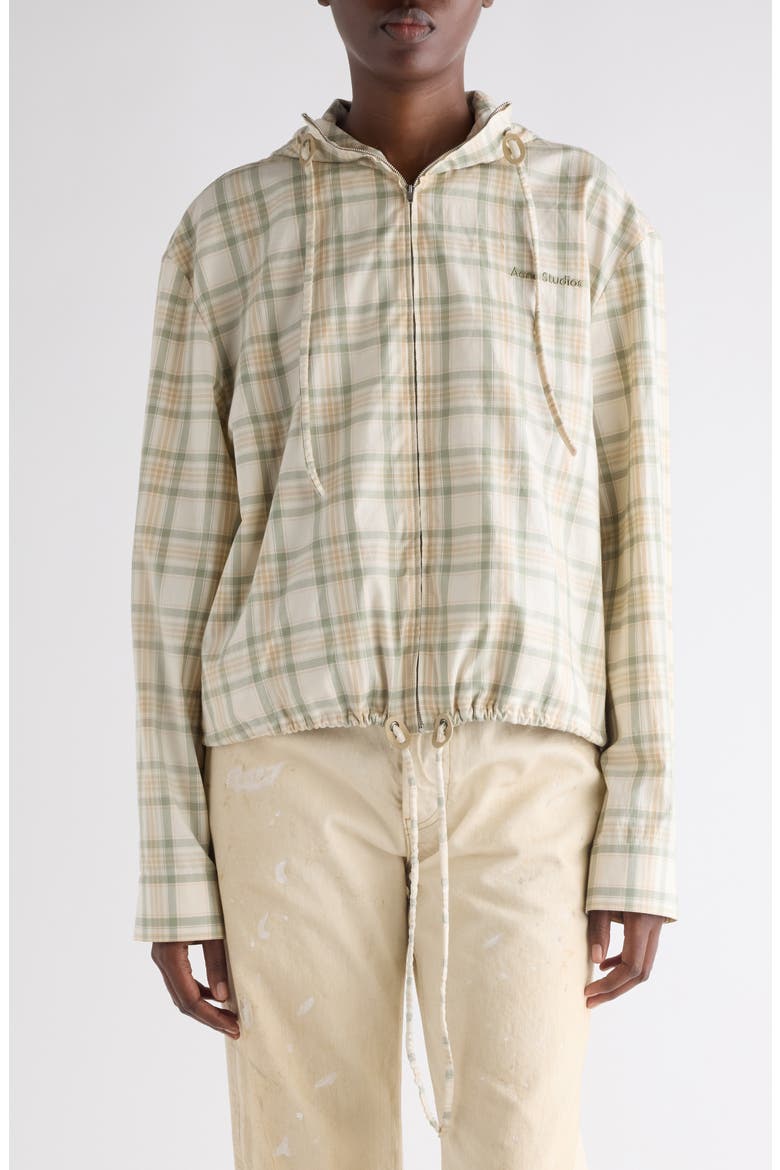 Check Organic Cotton Hooded Jacket, Main, color, GREEN/ ORANGE