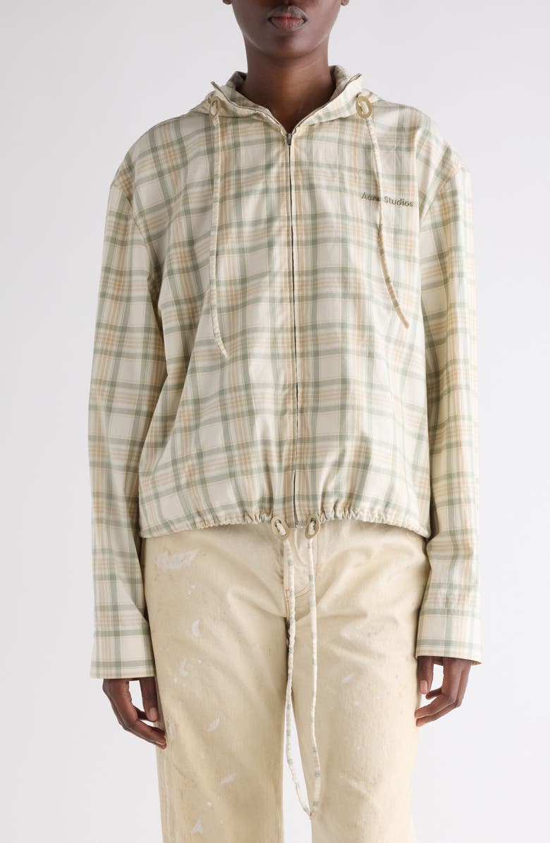 Acne Studios Check Organic Cotton Hooded Jacket, Main, color, Green/ Orange